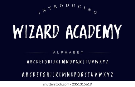 Wizard Academy Vector Illustration Grunge Horror Typografie. Handgefertigte Brush-Schriftart.