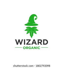 Wizard anf leaf logo combination.