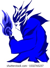 wizard with blue flame in hand - vector