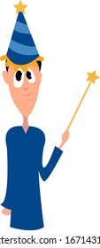 Wizard in blue, illustration, vector on white background.