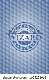 Wizard blue polygonal badge. Vector Illustration. Detailed.