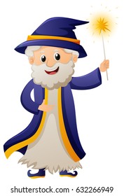 Wizard in blue robe illustration