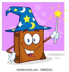 Wizard Book Cartoon Character Holding A Magic Wand. Jpeg version also available in gallery.