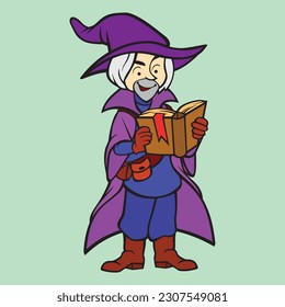 Wizard with Book vector color art