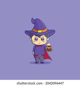 wizard bring a pumpkin bucket halloween illustration vector	