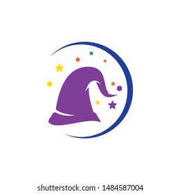 Wizard cap carachter logo vector template