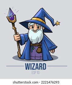 Wizard. Cartoon character design. Mascot design. Vector illustration