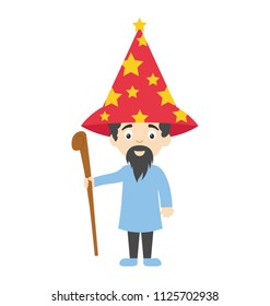Wizard cartoon character holding a wand 