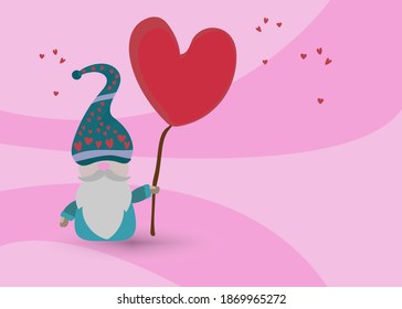 Wizard cartoon holding a heart sign balloon on background.