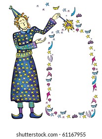 Wizard casting any message you wish with his  magic wand.