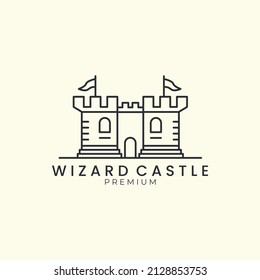 wizard castle with line style logo icon template design. fantasy, world, star, moon vector illustration