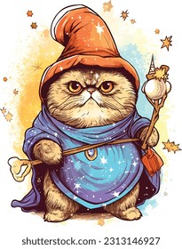 Wizard cat vector Featuring intricate details and vibrant colors, this vector artwork brings the charm and allure of wizardry to life. 