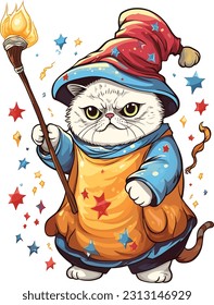 Wizard cat vector Featuring intricate details and vibrant colors, this vector artwork brings the charm and allure of wizardry to life. 