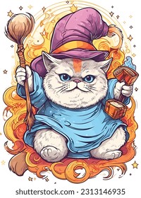 Wizard cat vector Featuring intricate details and vibrant colors, this vector artwork brings the charm and allure of wizardry to life. 