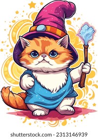 Wizard cat vector Featuring intricate details and vibrant colors, this vector artwork brings the charm and allure of wizardry to life. 