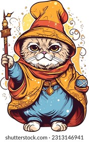 Wizard cat vector Featuring intricate details and vibrant colors, this vector artwork brings the charm and allure of wizardry to life. 