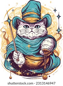 Wizard cat vector Featuring intricate details and vibrant colors, this vector artwork brings the charm and allure of wizardry to life. 