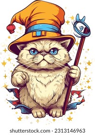 Wizard cat vector Featuring intricate details and vibrant colors, this vector artwork brings the charm and allure of wizardry to life. 