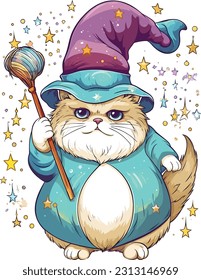 Wizard cat vector Featuring intricate details and vibrant colors, this vector artwork brings the charm and allure of wizardry to life. 