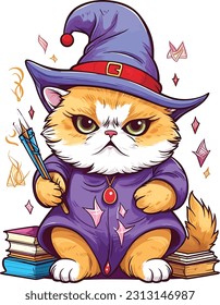 Wizard cat vector Featuring intricate details and vibrant colors, this vector artwork brings the charm and allure of wizardry to life. 