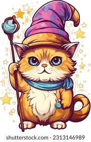 Wizard cat vector Featuring intricate details and vibrant colors, this vector artwork brings the charm and allure of wizardry to life. 