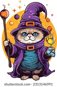 Wizard cat vector Featuring intricate details and vibrant colors, this vector artwork brings the charm and allure of wizardry to life. 