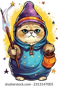 Wizard cat vector Featuring intricate details and vibrant colors, this vector artwork brings the charm and allure of wizardry to life. 