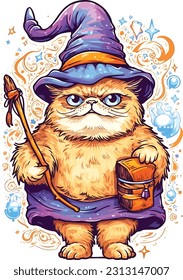 Wizard cat vector Featuring intricate details and vibrant colors, this vector artwork brings the charm and allure of wizardry to life. 