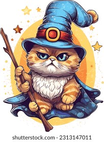 Wizard cat vector Featuring intricate details and vibrant colors, this vector artwork brings the charm and allure of wizardry to life. 