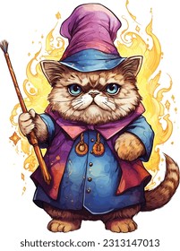 Wizard cat vector Featuring intricate details and vibrant colors, this vector artwork brings the charm and allure of wizardry to life. 