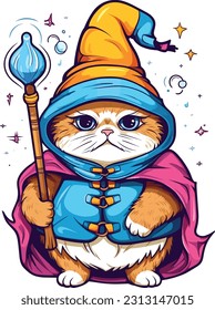 Wizard cat vector Featuring intricate details and vibrant colors, this vector artwork brings the charm and allure of wizardry to life. 