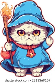 Wizard cat vector illustration Sorcerer cat