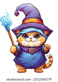 Wizard cat vector illustration Sorcerer cat