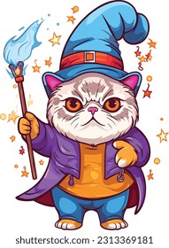 Wizard cat vector illustration Sorcerer cat