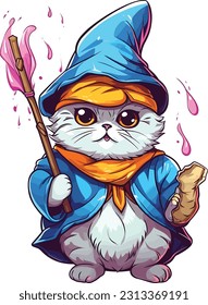 Wizard cat vector illustration Sorcerer cat