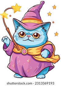 Wizard cat vector illustration Sorcerer cat