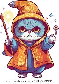 Wizard cat vector illustration Sorcerer cat