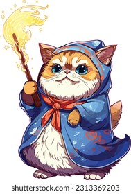 Wizard cat vector illustration Sorcerer cat