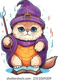 Wizard cat vector illustration Sorcerer cat