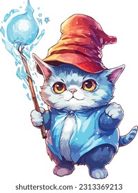 Wizard cat vector illustration Sorcerer cat