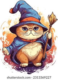 Wizard cat vector illustration Sorcerer cat