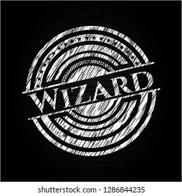 Wizard chalkboard emblem written on a blackboard
