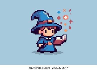 Wizard child pixel art 8 bit stylee illustration