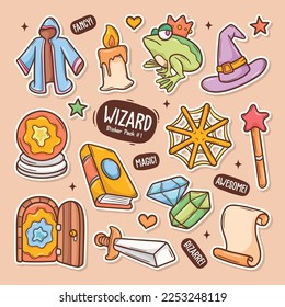 Wizard Cute Doodle Vector Sticker Collection