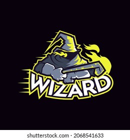 Wizard Doing a Magic Spell Team e-Sport Logo sign symbol vector illustration