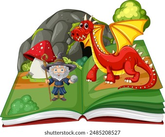 Wizard and dragon emerge from storybook