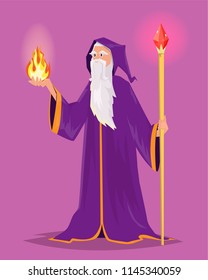 Wizard with fireball and magic staff