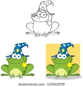 Wizard Frog With A Magic Wand.Vector Collection
