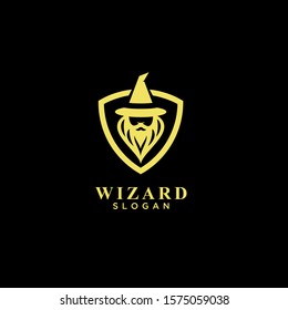 wizard gold badge logo icon design vector illustration