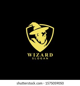 wizard gold badge logo icon design vector illustration